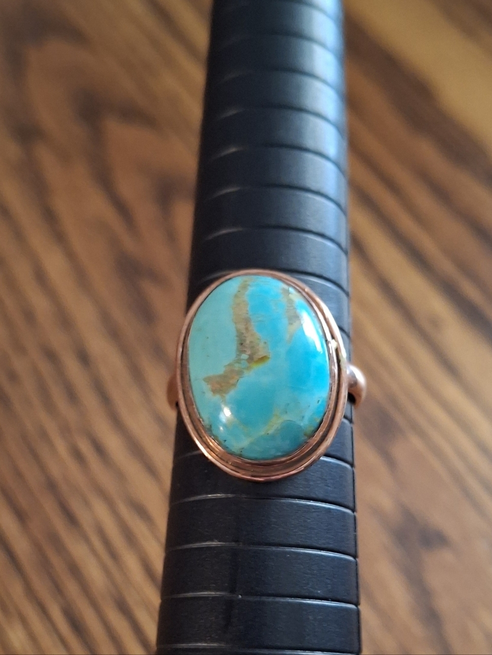 Turquoise Large Oval Natural Stone Copper Ring Adjustable Band Sizes 7-8-9